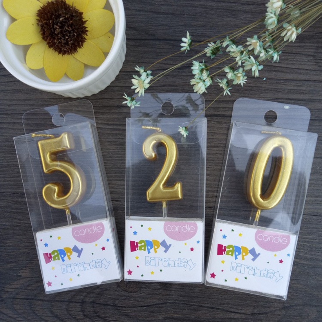 Lumanare de Tort, Flippy, Model Cifra 2, Party, 4.5 x 2.5 cm, din Parafina, Auriu