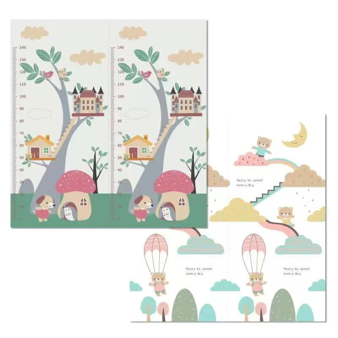 Covoras pentru Copii, Flippy, cu 2 Fete, Model Ursulet/Catelusi, din XPE+PE, Impermeabil, Antiderapant, Protectie Termica, +3 Luni, Pliabil, 150 x 200 x 1.5 cm, Multicolor