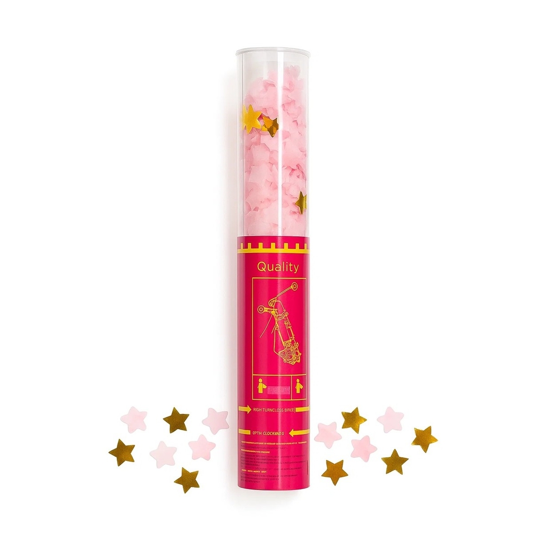 Tun de Confetti, Flippy, 40 cm, Model Stelute din Folie si Hartie, Ambalaj PET, Roz