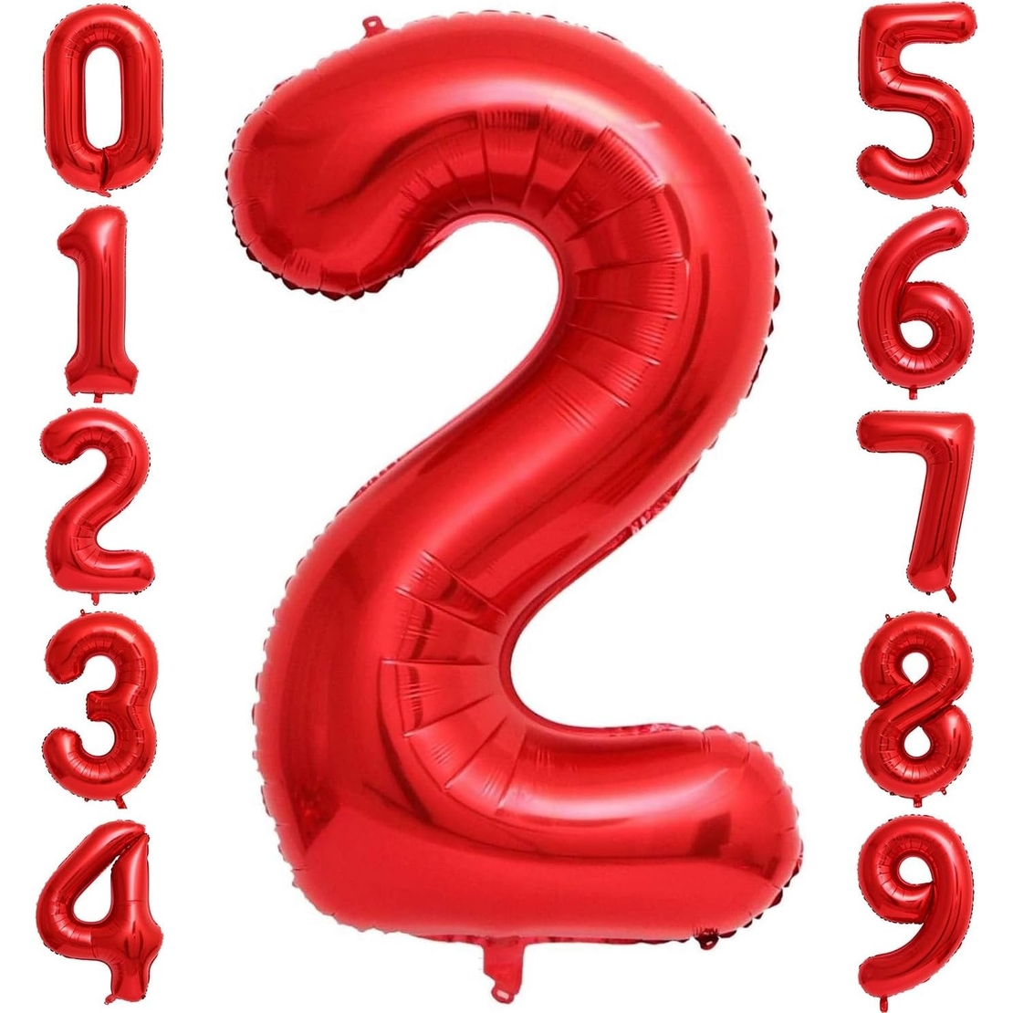 Balon din Folie Metalizata Flippy, Figurina Cifra, Tema Aniversare 40 cm, Ambalaj Individual, Pai inclus, Umflare cu Aer sau Heliu, Rosu, Cifra 2