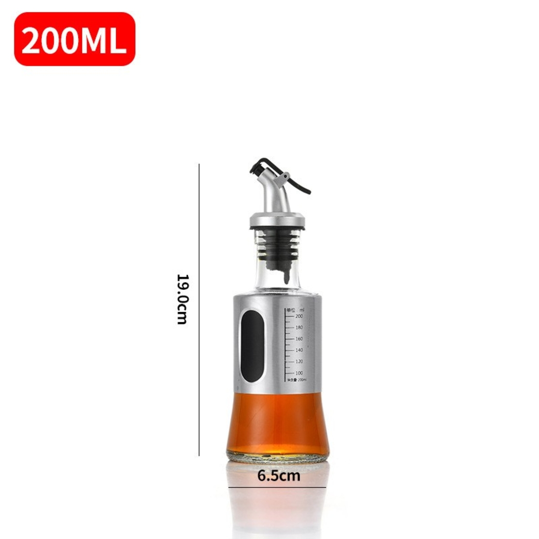 Sticla de ulei, Flippy, Sticla de Ulei din Otel Inoxidabil, Sticla pentru Lichide de Bucatarie, Sticla pentru Lichide de Gatit, 19 x 6.5 cm, volum 200 ml, Gri Transparent