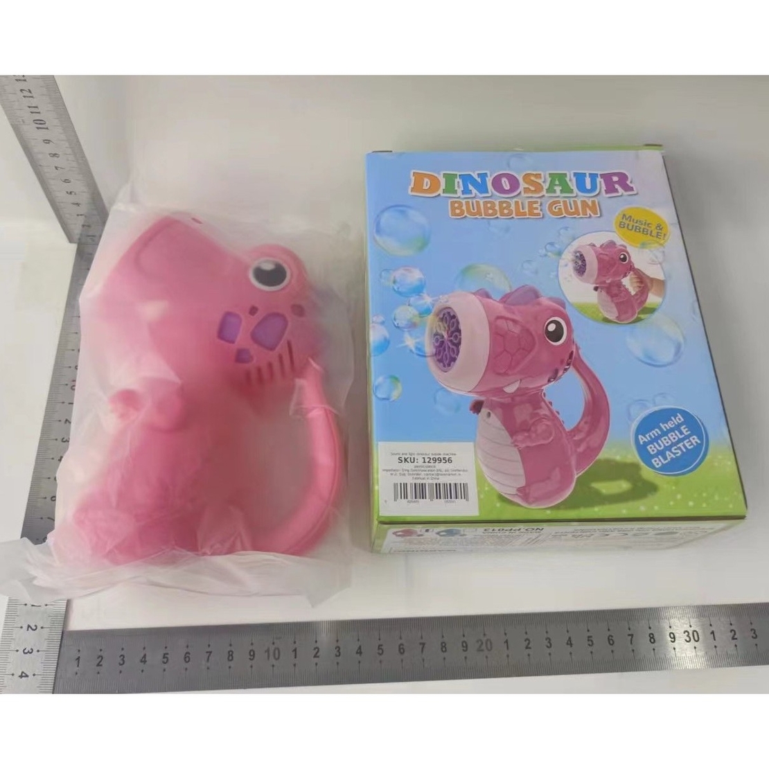 Jucarie Interactiva pentru Baloane de Sapun, Flippy, Sunete si Lumini, Model Dinozaur, cu 8 Orificii, 15 x 8.5 x 18.5, Roz