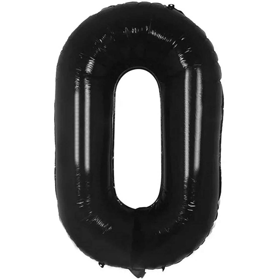 Balon din Folie Metalizata, Flippy, Figurina Cifra, Tema Aniversare 40 cm, Ambalaj Individual, Pai inclus, Umflare cu Aer sau Heliu, Negru, Cifra 0