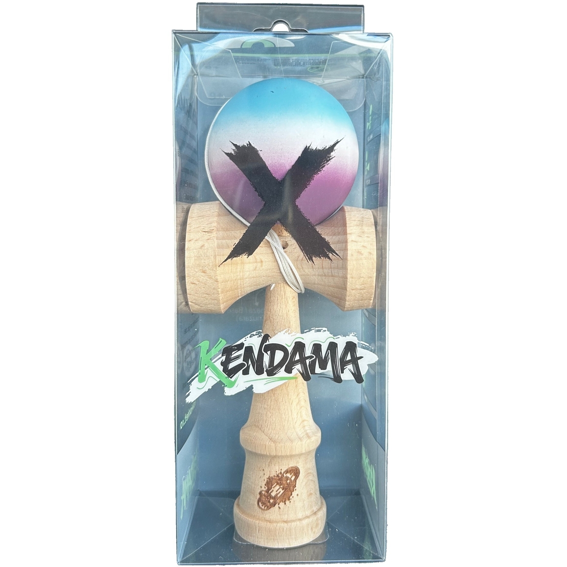Jucarie Interactiva Kendama X Profesionala, Flippy, din Lemn cu Bila cu Invelis din Cauciuc, 18 cm, Joc de Indemanare pentru Copii si Adulti, Gradient Albastru Alb Mov