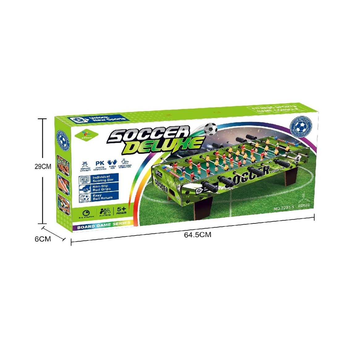 Masa de Fotbal cu Teren, Flippy, cu Picioare Scurte, 8 Manere, Tablou de Scor, 64 x 20 x 47 cm, din Lemn/Otel/ABS, Verde