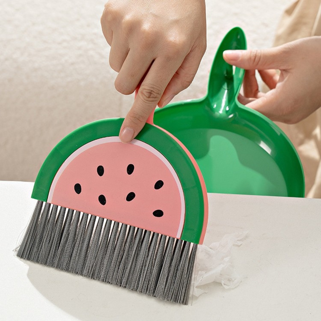 Set Mini Matura si Faras, Flippy, LITTLE CLEANER, Uz Casnic, pentru Birou, Bucatarie, Casa, Model Pepene Verde, 23 x 18 cm Roz-Verde
