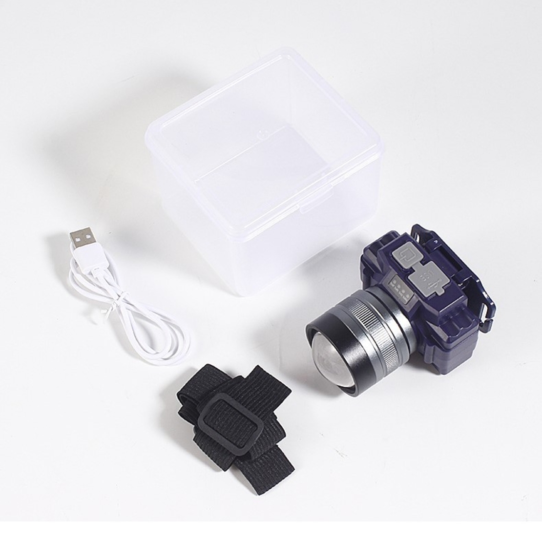 Lanterna LED de Montat pe Cap, Flippy, cu Raza Lunga de Zoom, Far Telescopic, Reglabil, Rezistent la Apa, pentru Pescuit in Aer Liber, Camping, Lumina Puternica, Lanterna, 7.5x5x7 cm, Albastru