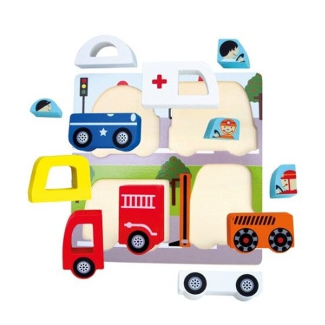 Jucarie Montessori, Flippy, Tip Puzzle 3D, din Lemn, +36 Luni, Model Masini, 18 x 18 x 1.5 cm, Multicolor