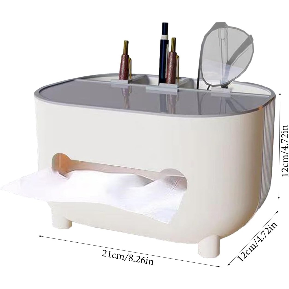 Suport pentru Servetele, Flippy, Cutie Multifunctionala, Design Minimalist, ABS, cu Suport pentru Obiectele Personale, pentru Birou, 21x12x12 cm, Gri