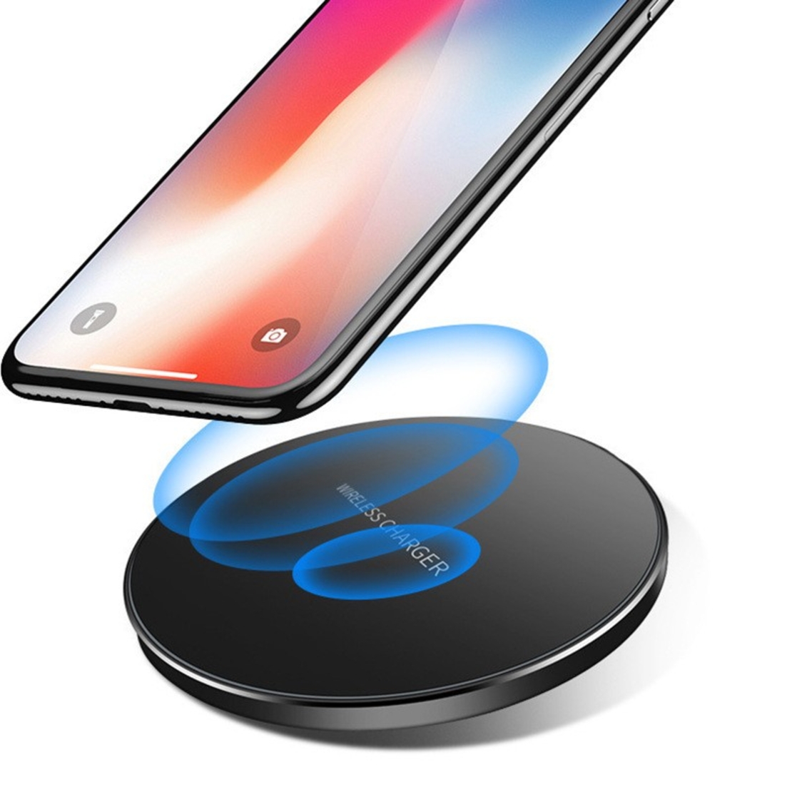 Incarcator Wireless Flippy, Fast Charge, 15W, Ultra Slim, compatibil cu iPhone, cablu inclus, Rotund, Negru