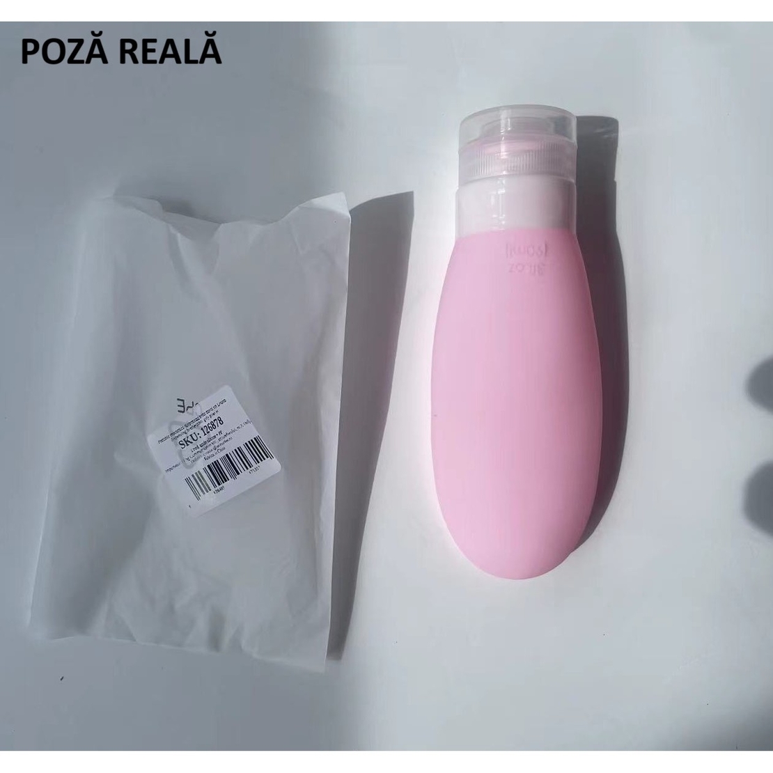 Recipient Portabil din Silicon Elegant de Voiaj, Sticla de Calatorie, Flippy, Potrivita pentru Lotiune, Sampon si Alte Lichide, Anti-scurgere, cu Posibilitate de Reumplere, Capacitate 90mL, 14cm, Roz