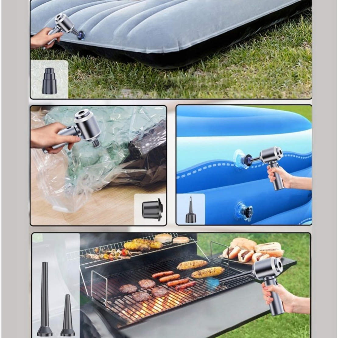 Aspirator Portabil Auto, Flippy, pentru Casa si Masina, 3 Viteze, Incarcator Tip-C cu Incarcare Rapida, Tub Prelungitor, 2000mAh, 7 Capete de Aspirare si Suflare, 21x20x6.5 cm, Negru