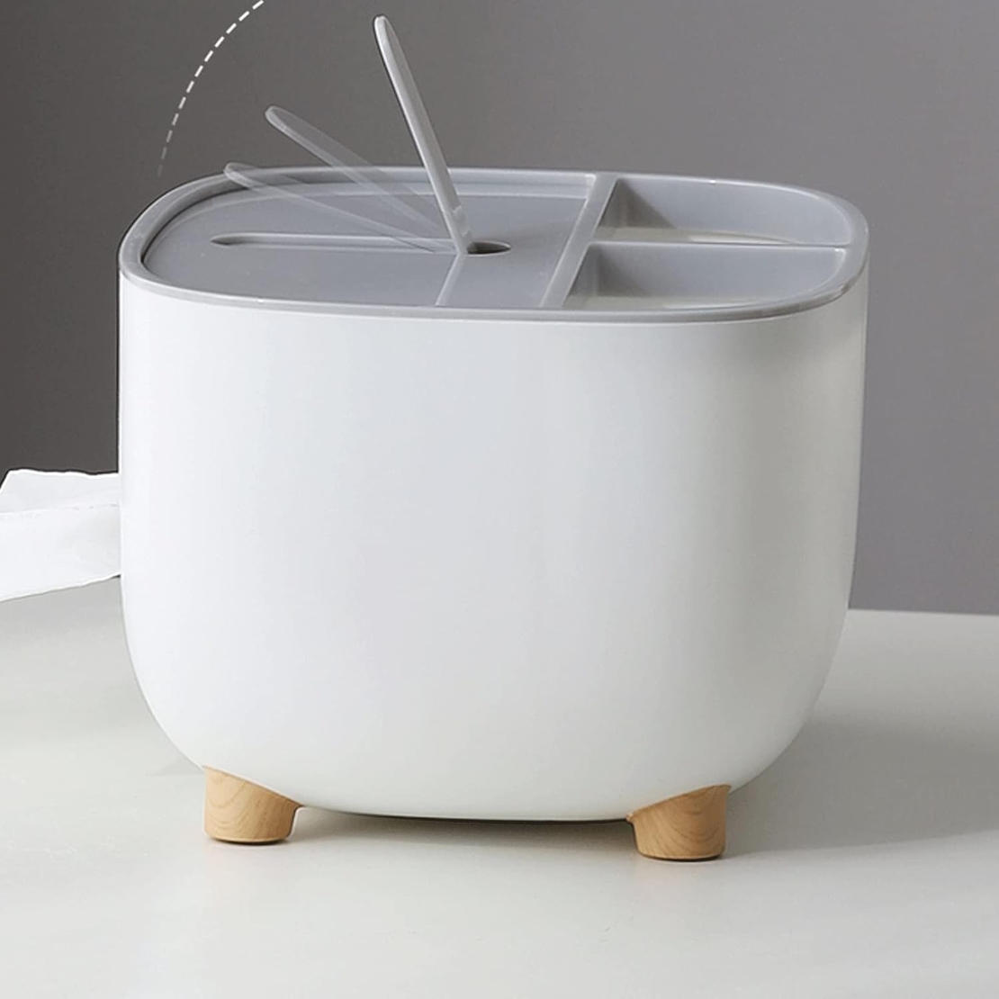 Suport pentru Servetele, Flippy, Cutie Multifunctionala, Design Minimalist, ABS, cu Suport pentru Obiectele Personale, pentru Birou, 21x12x12 cm, Gri