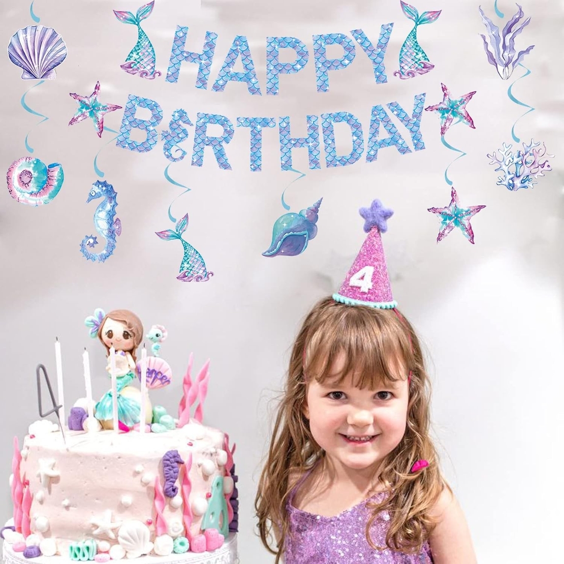 Banner Happy Birthday Sirena, Flippy, Colectia Mermaid, 17 Piese, Multicolor