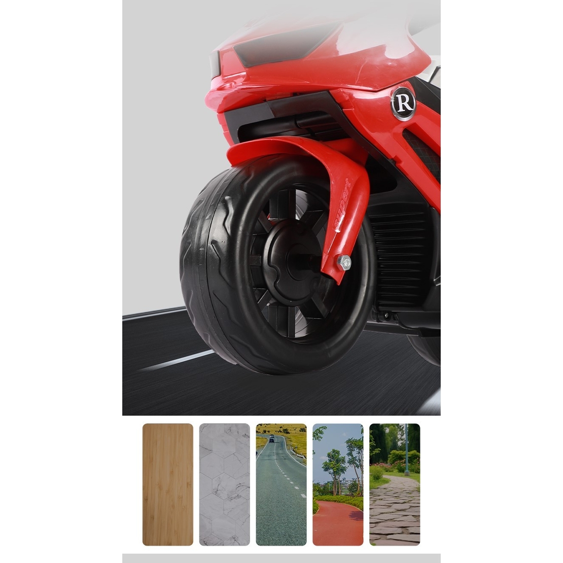 Motocicletă Electrică cu 3 Roti, Flippy, Acumulator Încarcare, Anti-Rasturnare, Lumini, Sunete, Off-Road, Baterie 6V 4.5Ah, 66x34x43cm, Rosu