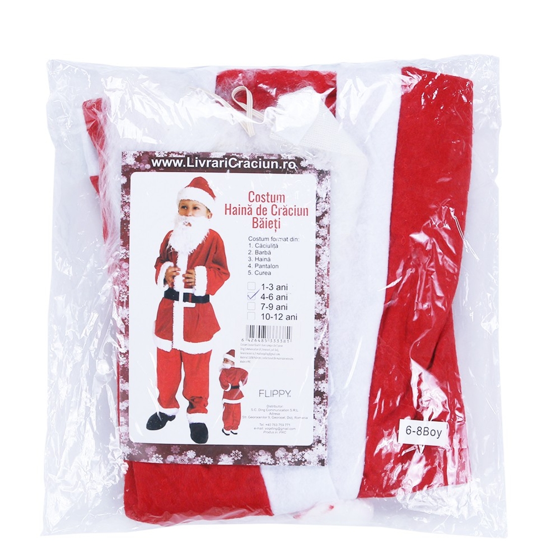 Costum Mos Craciun Flippy® Baiat, 4-6 ani, 5 piese, Polar