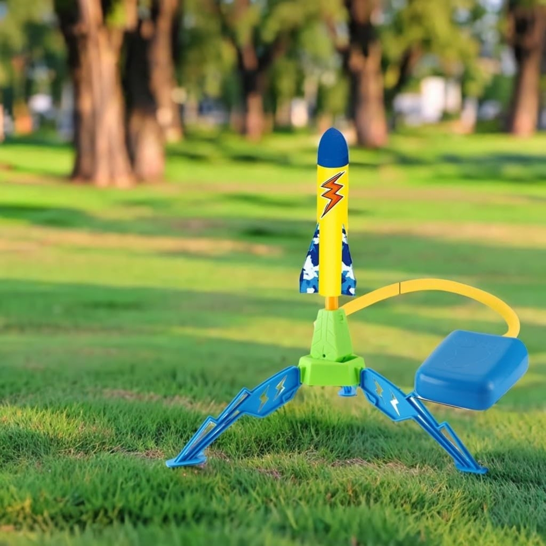 Jucarie pentru Copii, Flippy, Lansator de Rachete cu Piciorul, un Singur Lansator, 3 Rachete cu Lumini, 40.5 cm Inaltime, Multicolor