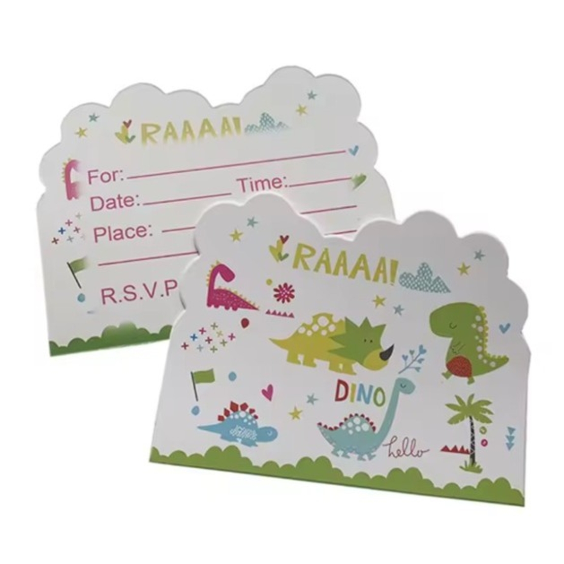 Set 10 Invitatii pentru Petrecere, Flippy, Colectia Dino Park, 11 x 14 cm, din Carton, Multicolor