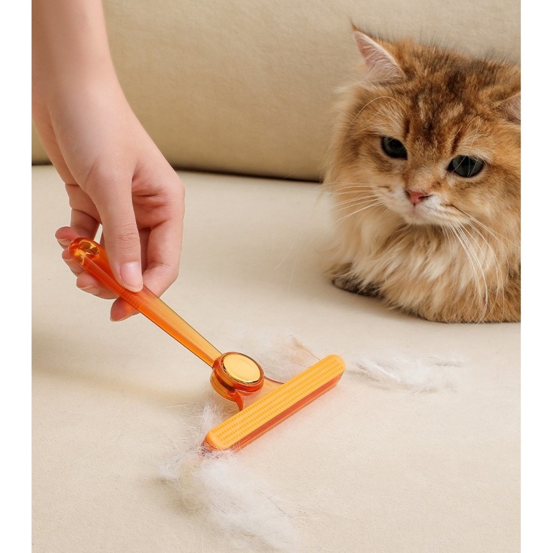 Perie de Indepartare a Scamelor, Flippy, pentru Haine si Par de Animale, cu Doua Fete, Manual, Multifunctional, 12x14.5 cm, Accesoriu pentru Casa, Portocaliu