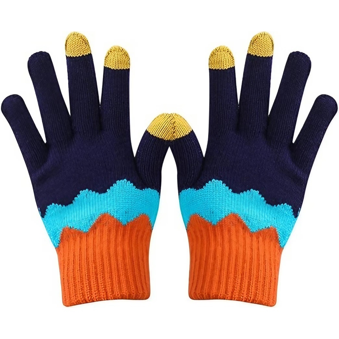 Manusi de Dama, Flippy, Model Ondulat, Functie Touchscreen (ecran tactil), Material Acril Tricotat, Manseta Elastica, Interior Catifelat, Marime Universala, Portocaliu/Albastru