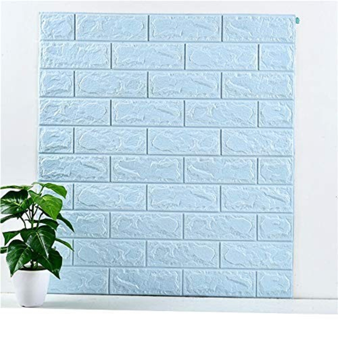 Set 10 Stickere de Perete, Flippy, Autoadezive, 70 x 77 cm, 3.5 mm Grosime, Suprafata Acoperita 5.3 mp, din PVC, Model Caramida, Albastru Deschis