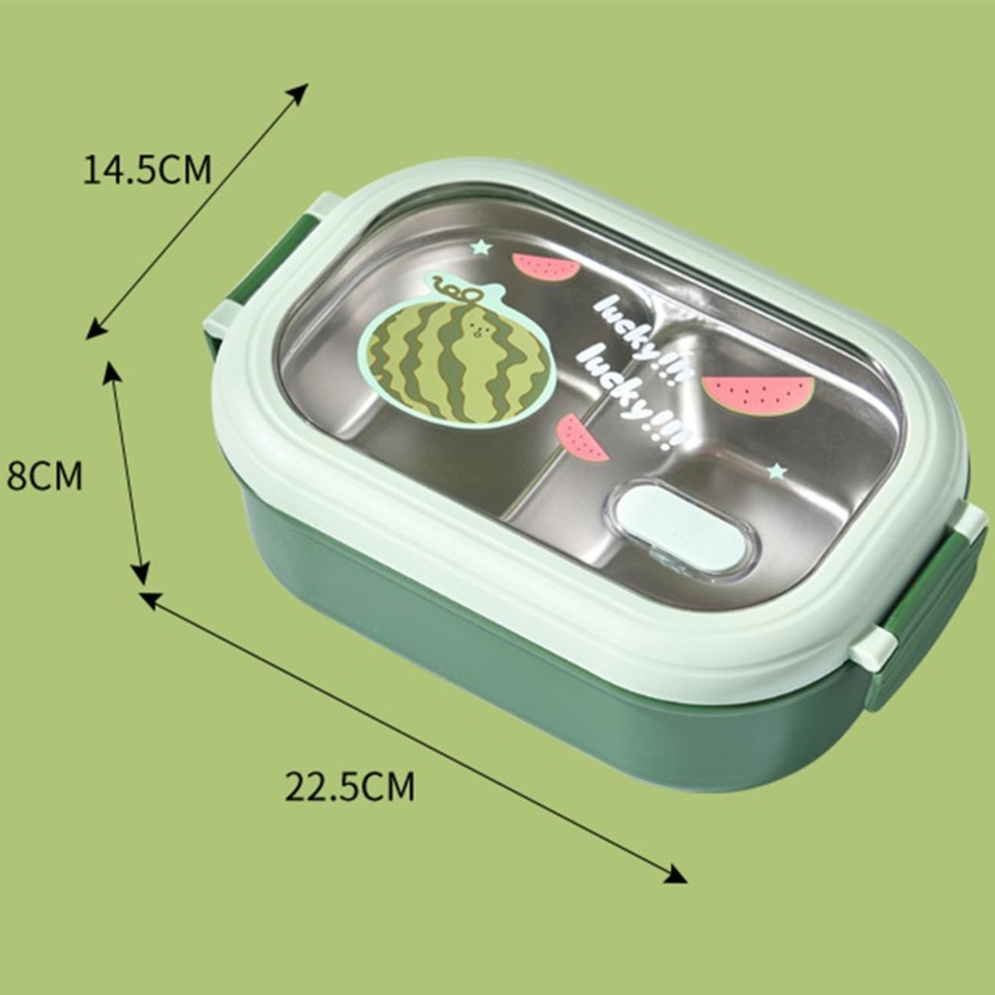 Caserola Container pentru Pranz, Flippy, Caserola LUNCH BOX pentru Studenti, din Plastic PP, pentru Scoala, Compartiment Metalic in Interior, 22.5 x 14.5 x 8 cm, Verde