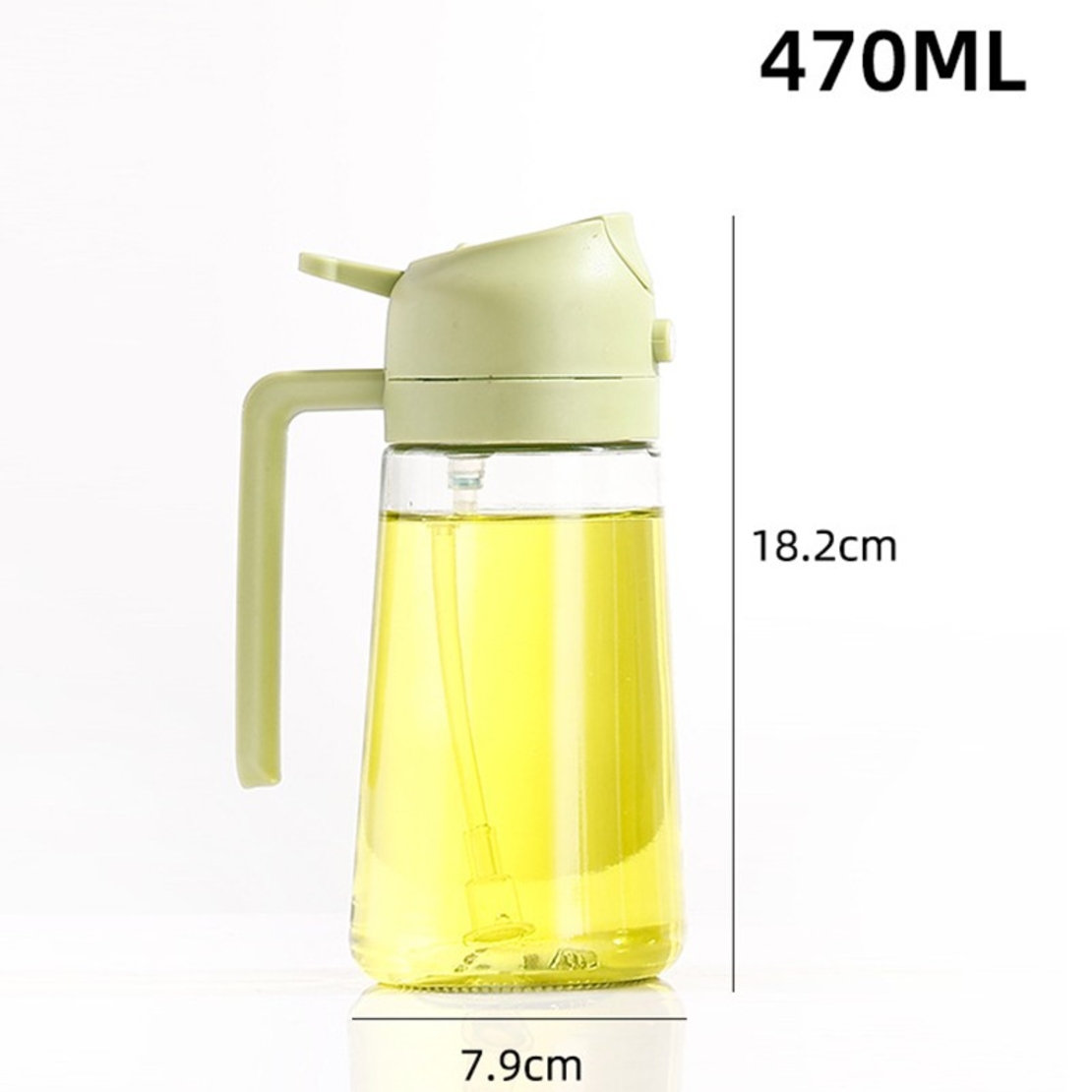 Recipient Ulei 2 in 1, Flippy, Functie Spray & Turnare, din Sticla, Fara Scurgere, 18.5 x 7.7 cm, 470 ml, Verde