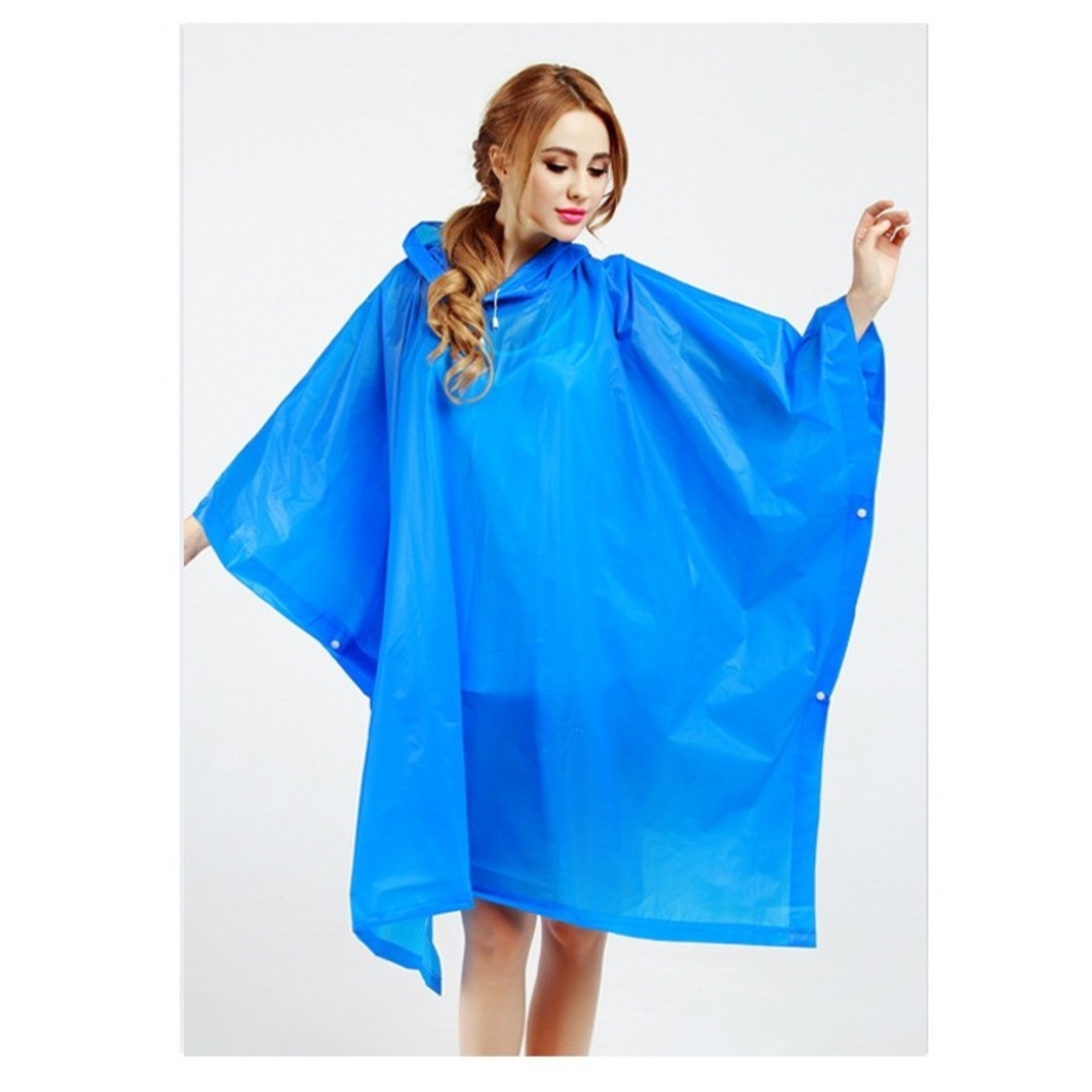 Pelerina de Ploaie, Flippy, pentru Adulti, EVA, Tip Poncho, Impermeabila, Rezistenta la Vant, Capse Laterale, 160 g, Albastru