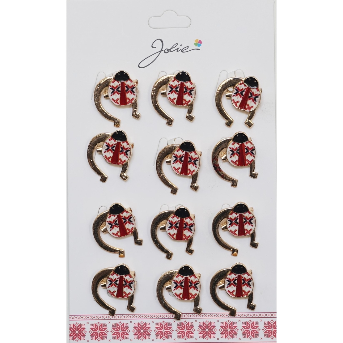 Set 12 Brose Martisor Primavara Buburuza cu Motiv Traditional in Potcoava