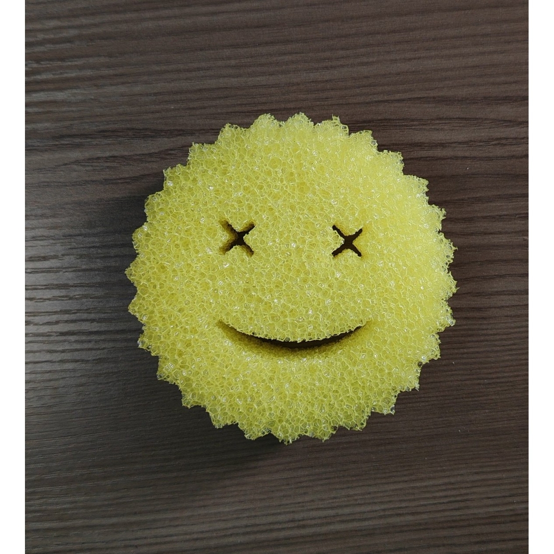 Burete de Vase, Flippy, Rotund, din Burete PU, Model Smiley Face, Doua Fete, 10 x 4 cm, Galben