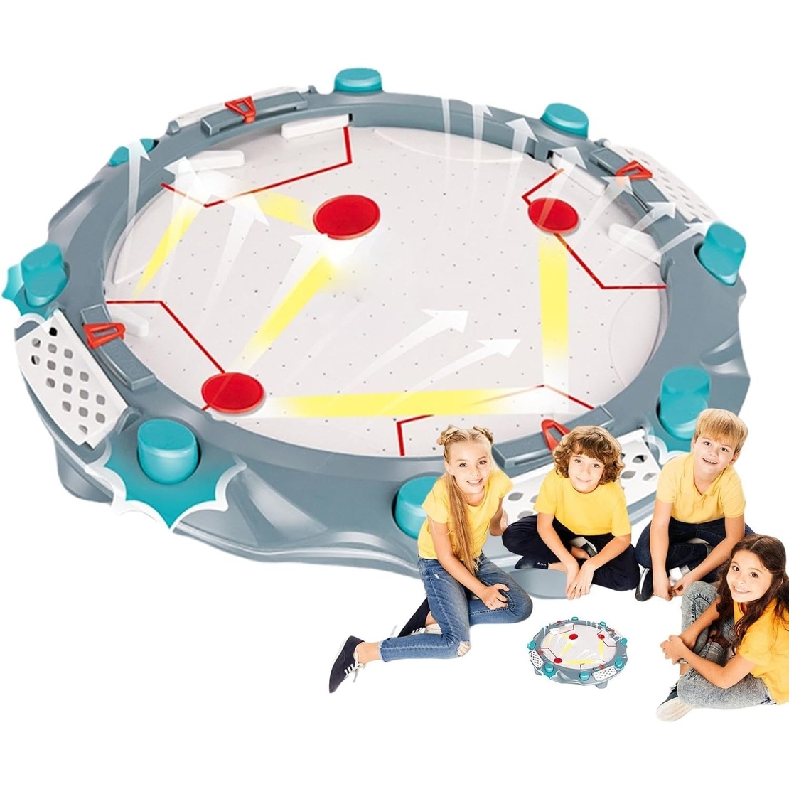 Masa Air Hockey, Flippy, cu Tabela de Scor, 2 Pucuri, Fara Picioare, din ABS, pentru Adulti/Copii +5 Ani, 35.5 x 7.8 x 35.5 cm, Gri