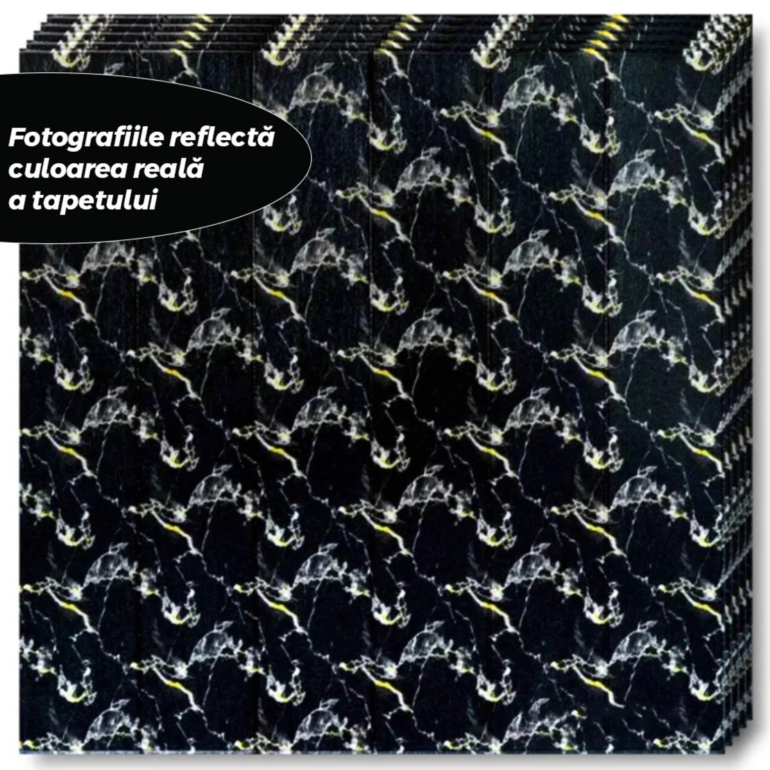 Set 10 Placi Tapet 3D, Flippy, 70 x 70 cm, Grosime 3 mm, din Rasina, Tip Placi de Lemn, Suprafata Acoperita 4.9 mp, Negru