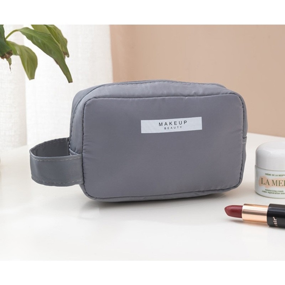 Portfard, Flippy, cu Maner, Material Impermeabil, pentru Cosmetice, 16 x 11 x 7 cm, Gri