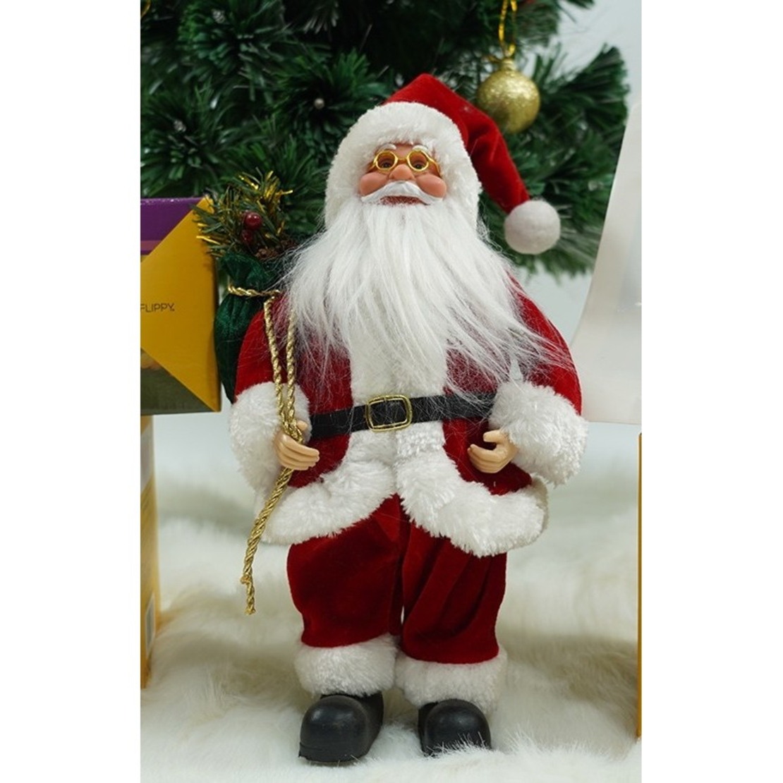 Jucarie decorativa, Flippy, Mos Craciun , standard, lana, tesatura de plus, poliester, 32 cm inaltime, interior/exterior