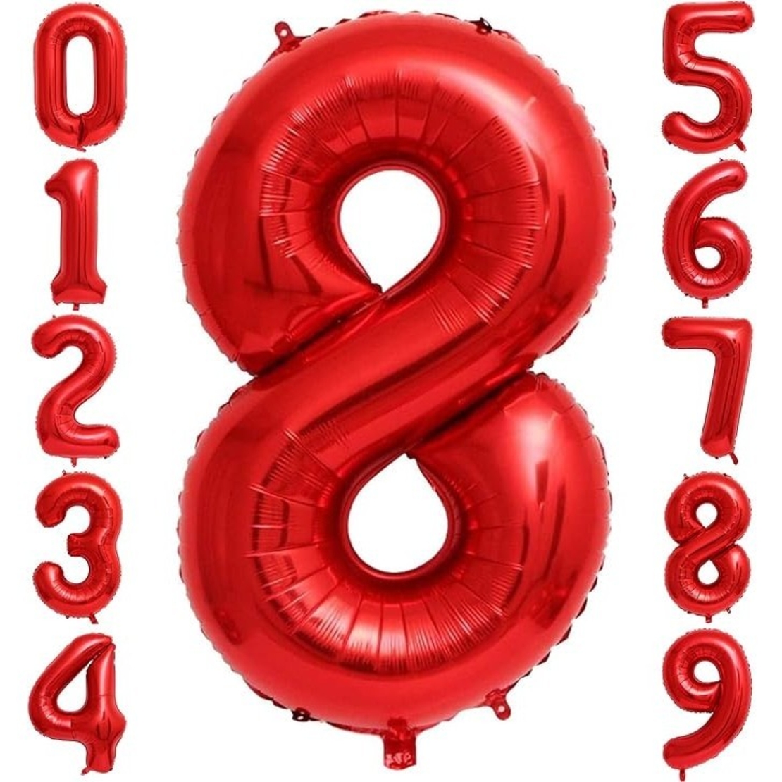 Balon din Folie Metalizata Flippy, Figurina Cifra, Tema Aniversare 100 cm, Ambalaj Individual, Pai inclus, Umflare cu Aer sau Heliu, Rosu, Cifra 8