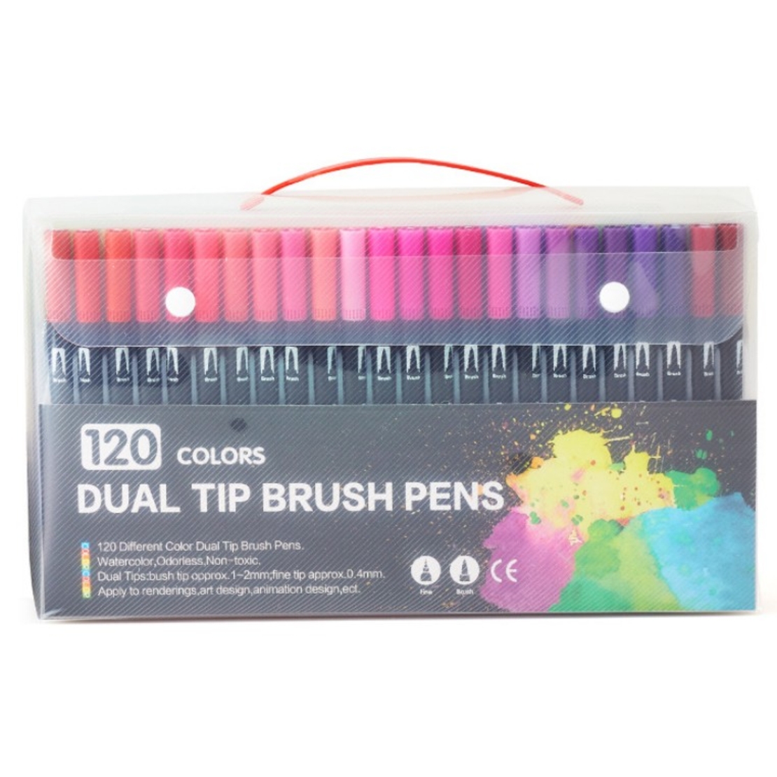 Set 120 Carioci, Flippy, pe Baza de Apa, 2 Tipuri de Varf, 1-2 mm, 0.4 mm, Corp Carioca Negru, din Plastic, Multicolor