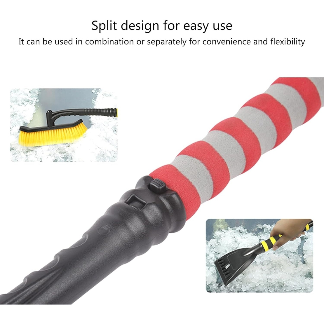 Perie de Zapada cu Racleta pentru Masina, Flippy, Multifunctionala, Rotativa, Demontabila, cu Maner Antiderapant, Aluminiu, Plastic, Fragmentarea Ghetii de pe Parbriz, Solutia pentru Iarna, pentru Dezghetare, 54x10.5x27 cm, Rosie