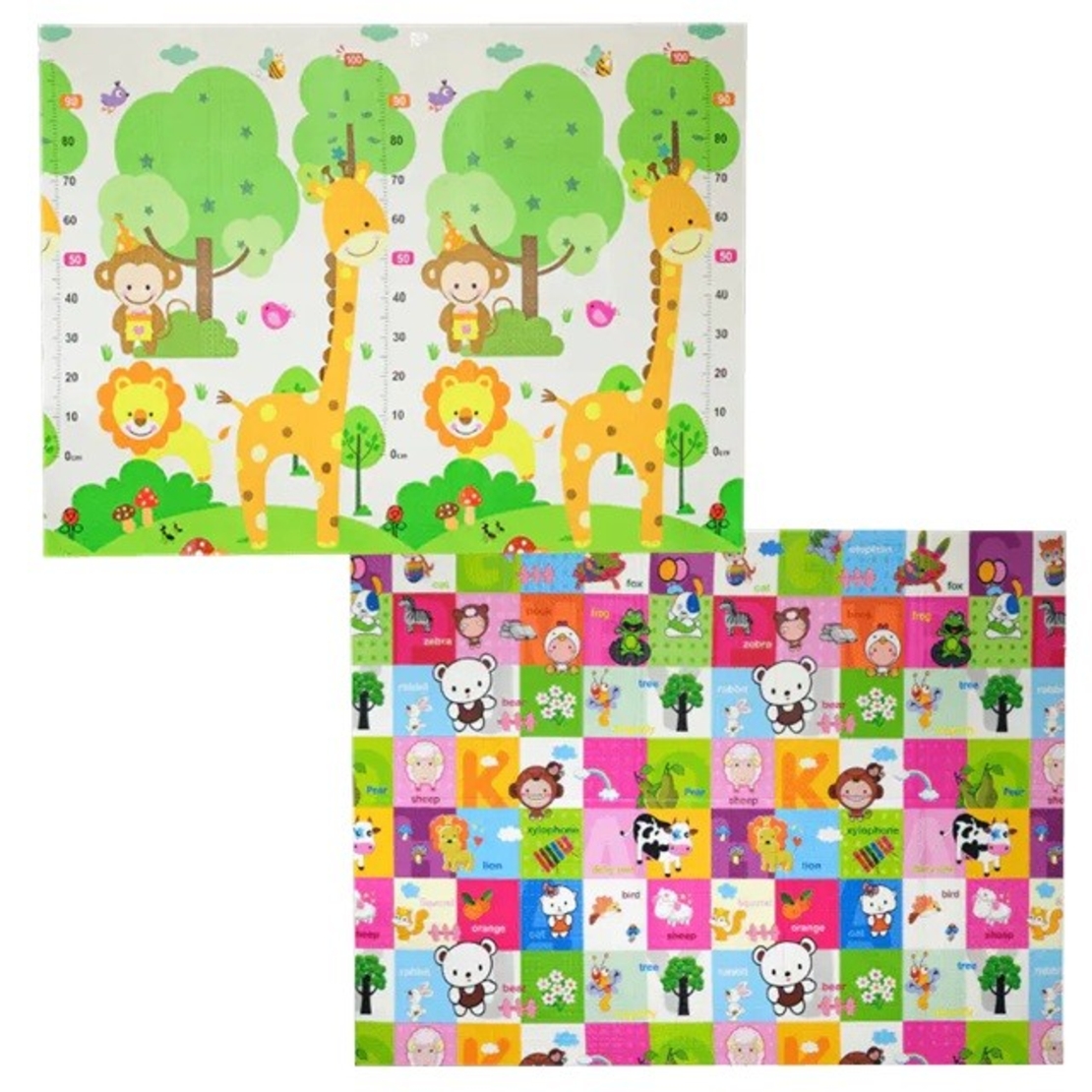 Covoras pentru Copii, Flippy, cu 2 Fete, Model Safari/Animale, din XPE+PE, Impermeabil, Antiderapant, Protectie Termica, +3 Luni, Pliabil, 150 x 200 x 1 cm, Multicolor