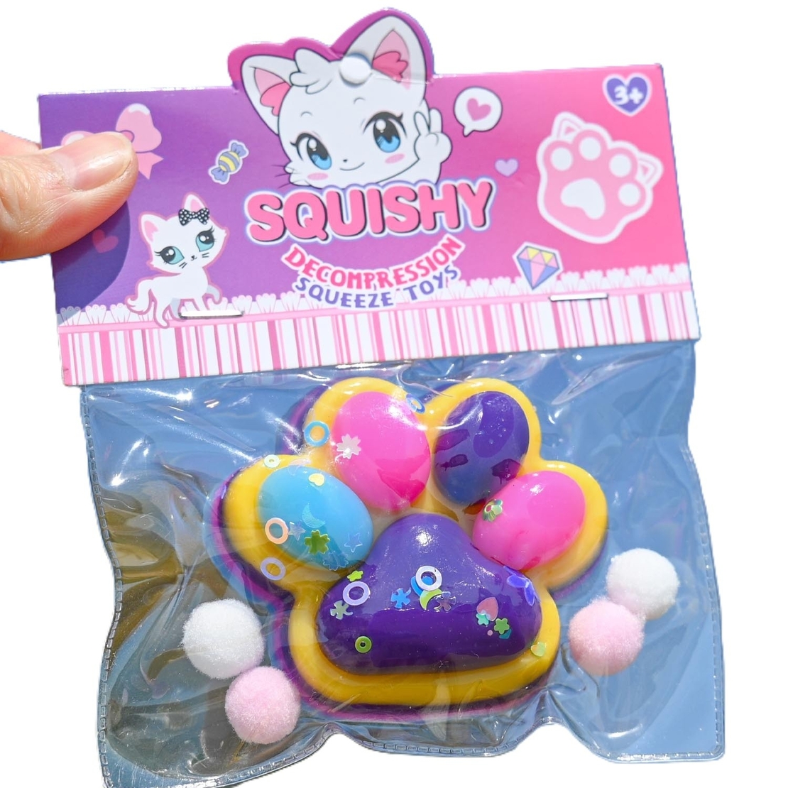 Jucarie Antistres Squishy, Flippy, Labuta de Pisica Squeeze Toys, cu Revenire Lenta, 7.5 cm, Model 270514, Multicolor
