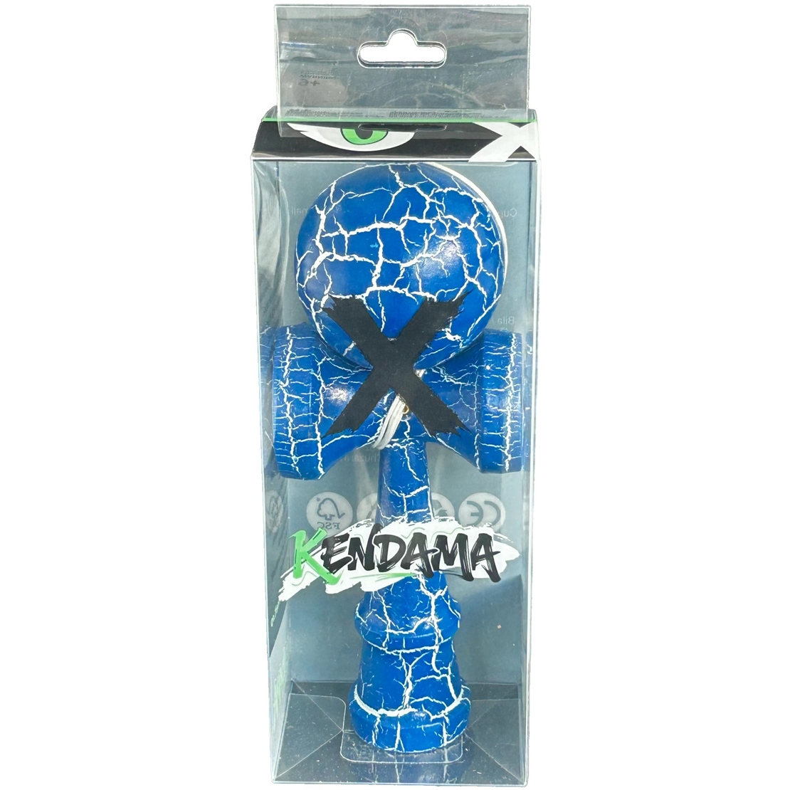Jucarie Profesionala Kendama, Flippy, din Lemn, 18 cm, Albastru/Alb