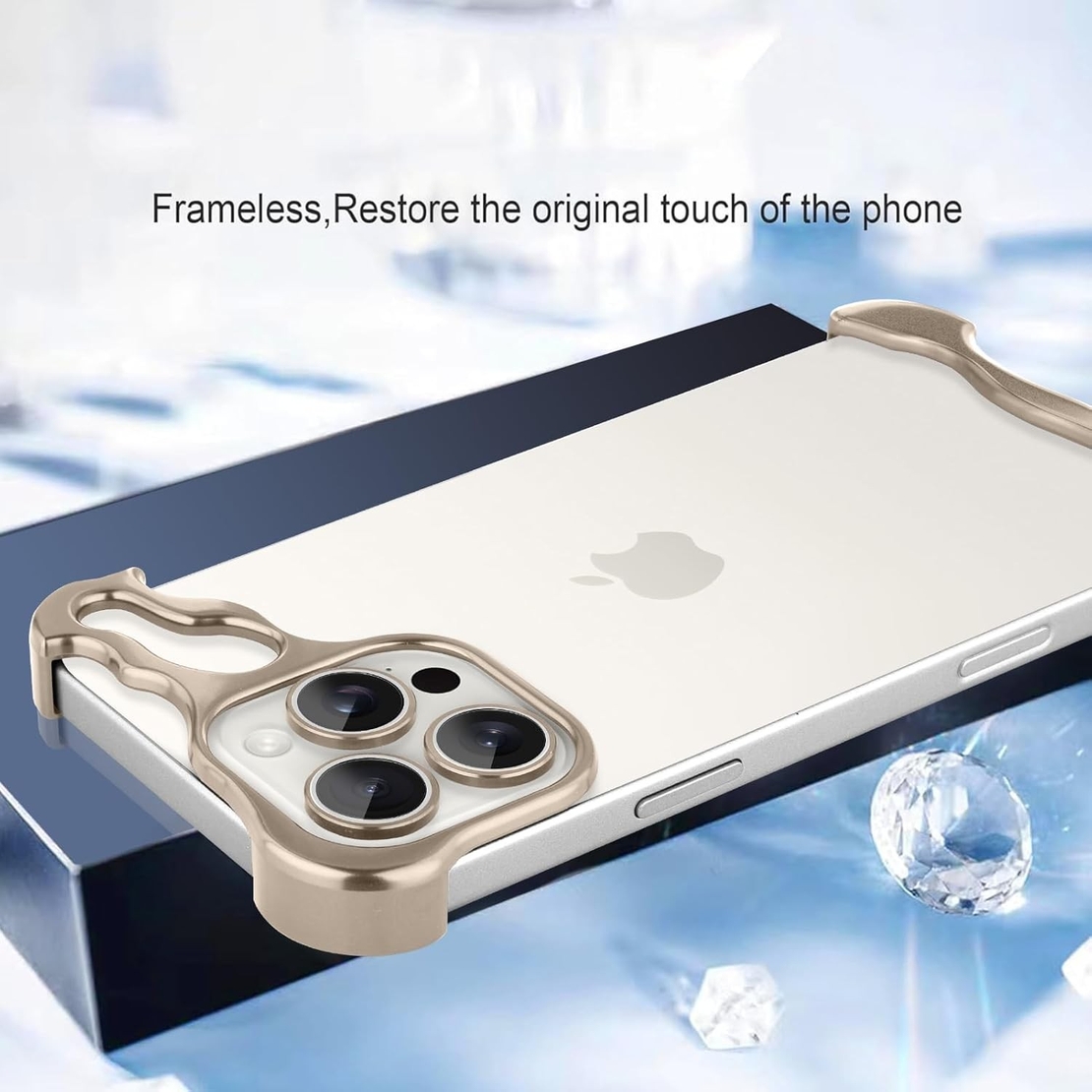 Husa Metalica Compatibila cu iPhone 16 Pro, Flippy, Protectie pentru Colturile Telefonului si Camera, Aliaj, Antisoc, Antizgariere, Auriu