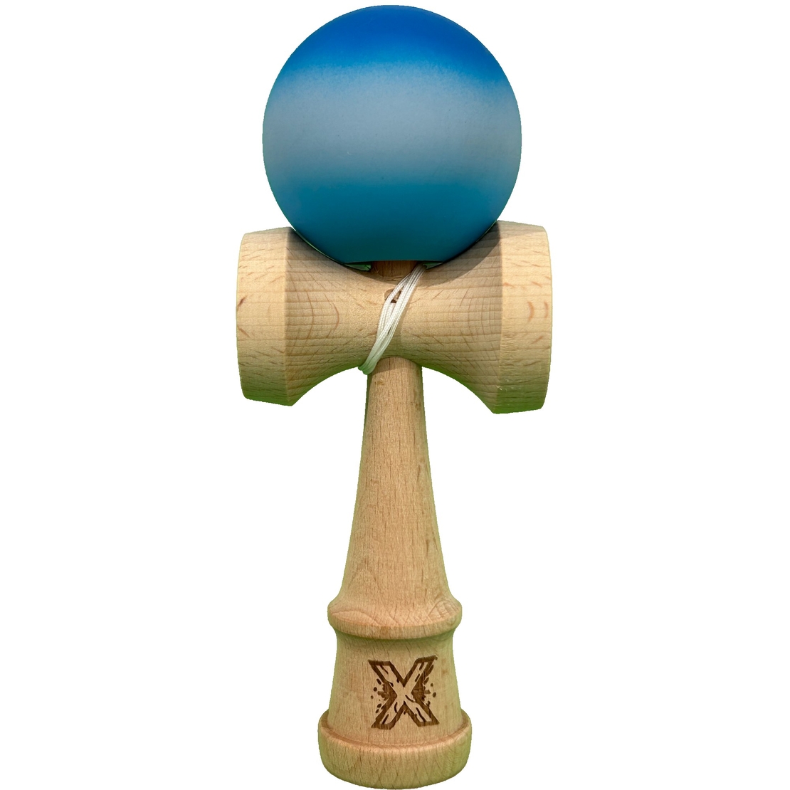 Jucarie Interactiva Kendama X Profesionala, Flippy, din Lemn cu Bila Cauciucata, 18 cm, Joc de Indemanare pentru Copii si Adulti, Gradient Albastru Alb