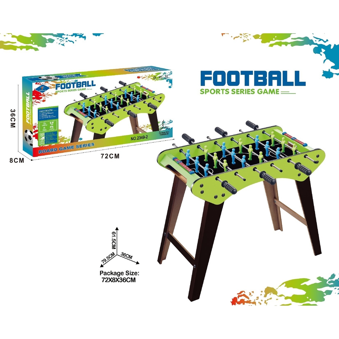 Masa de Fotbal, Flippy, cu Picioare, 6 Manere, Tablou de Scor, 71.3 x 14.6 x 36 cm, din Lemn/Otel/ABS, Verde