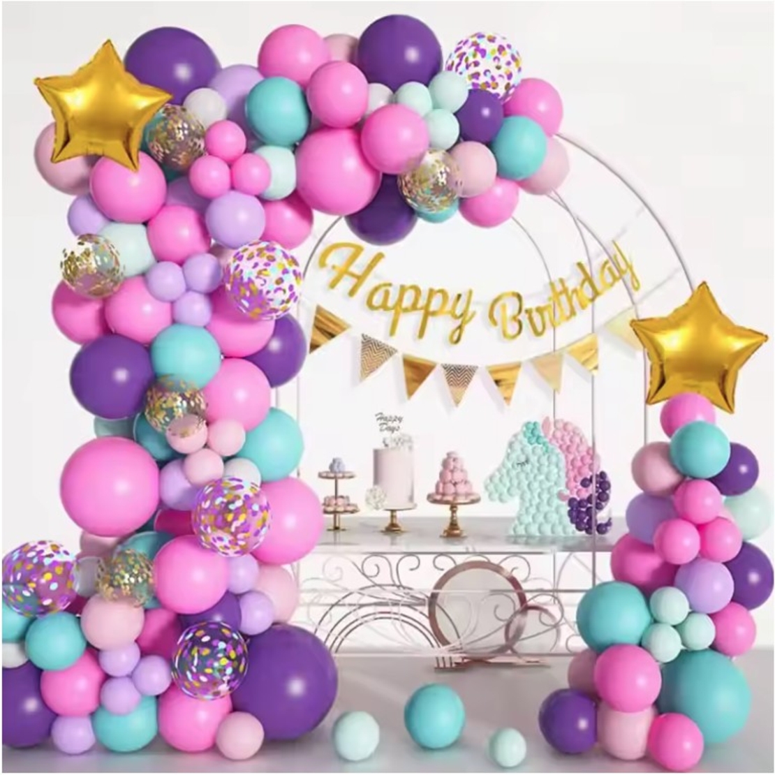 Baloane pentru Arcada HAPPY BIRTHDAY, Flippy, baloane decorative din Latex, Set Mix 127 Baloane Colorate, Multicolor