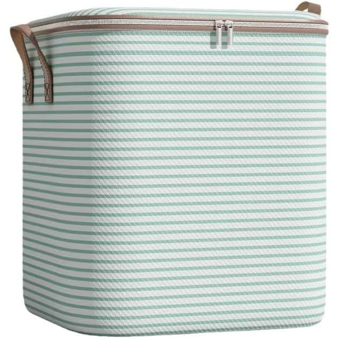 Cutie de Depozitare cu Fermoar, Flippy, Pliabila, Maner Ranforsat, Fermoar Rezistent, pentru Haine, Paturi, Plapume, Perne, Lenjerii de Pat, Jucarii, 50x40x50 cm, 100 Litri, in Dungi, Verde