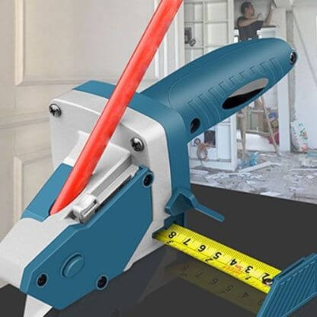 Instrument Manual pentru Bricolaj, Flippy, Ruleta Incorporata, Taiere Gips si Carton, 23x7 cm, Albastru
