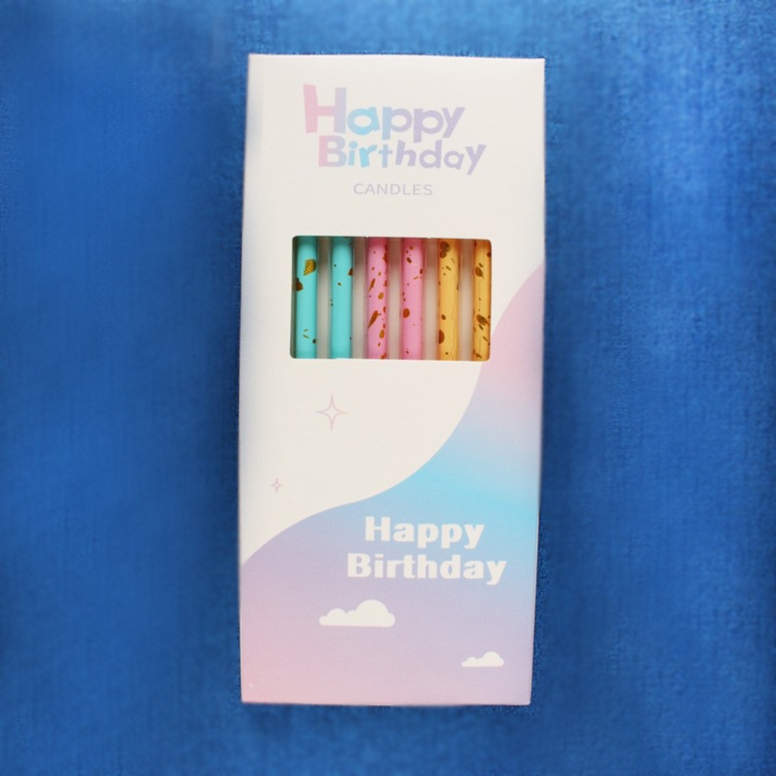 Set 6 Lumanari Lungi, Flippy, din Parafina, 10 x 0.5 cm, Happy Birthday, Multicolor