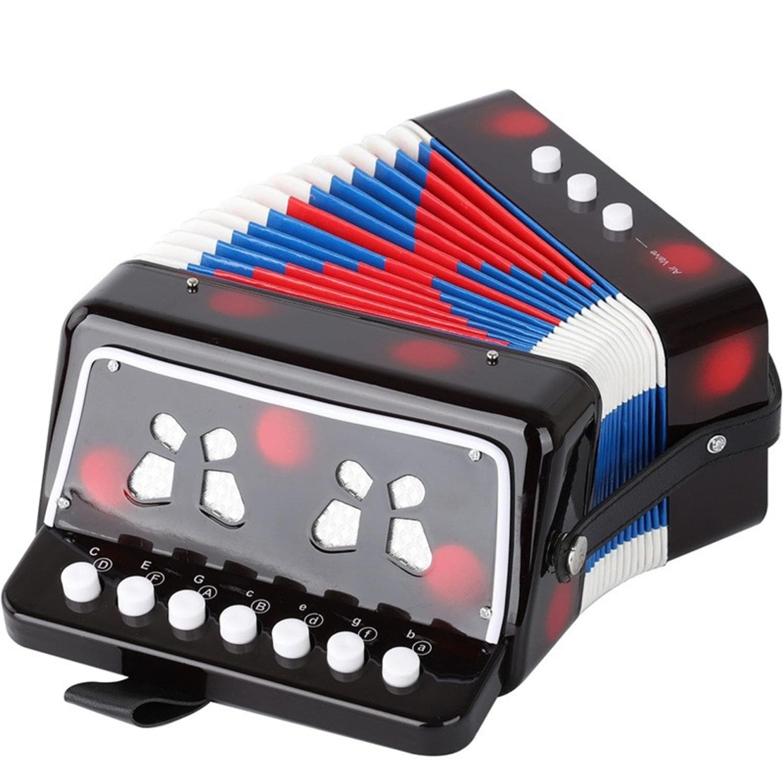 Acordeon Pentru Copii, Flippy, Acordeon Jucarie pentru Educatie Timpurie, 7 butoane 2 bass, Acordeon Instrument Muzical pentru Copii, 18 x 17 x 10 cm, Negru