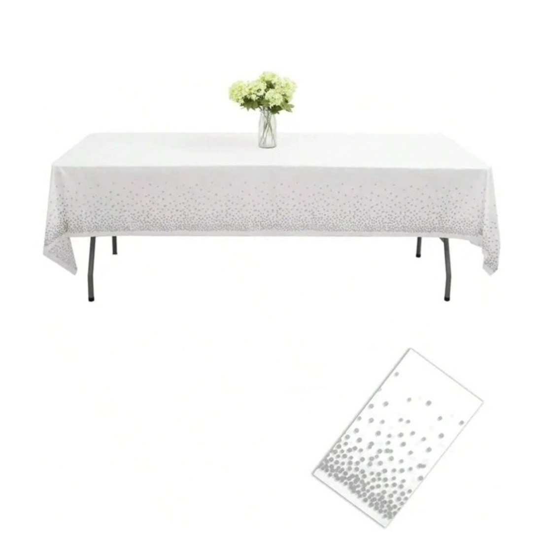 Fata de Masa, Flippy, din PEVA, Imprimeu Buline, 137 x 274 cm, Impermeabila, Fara Pete, Curatare Rapida, Argintiu