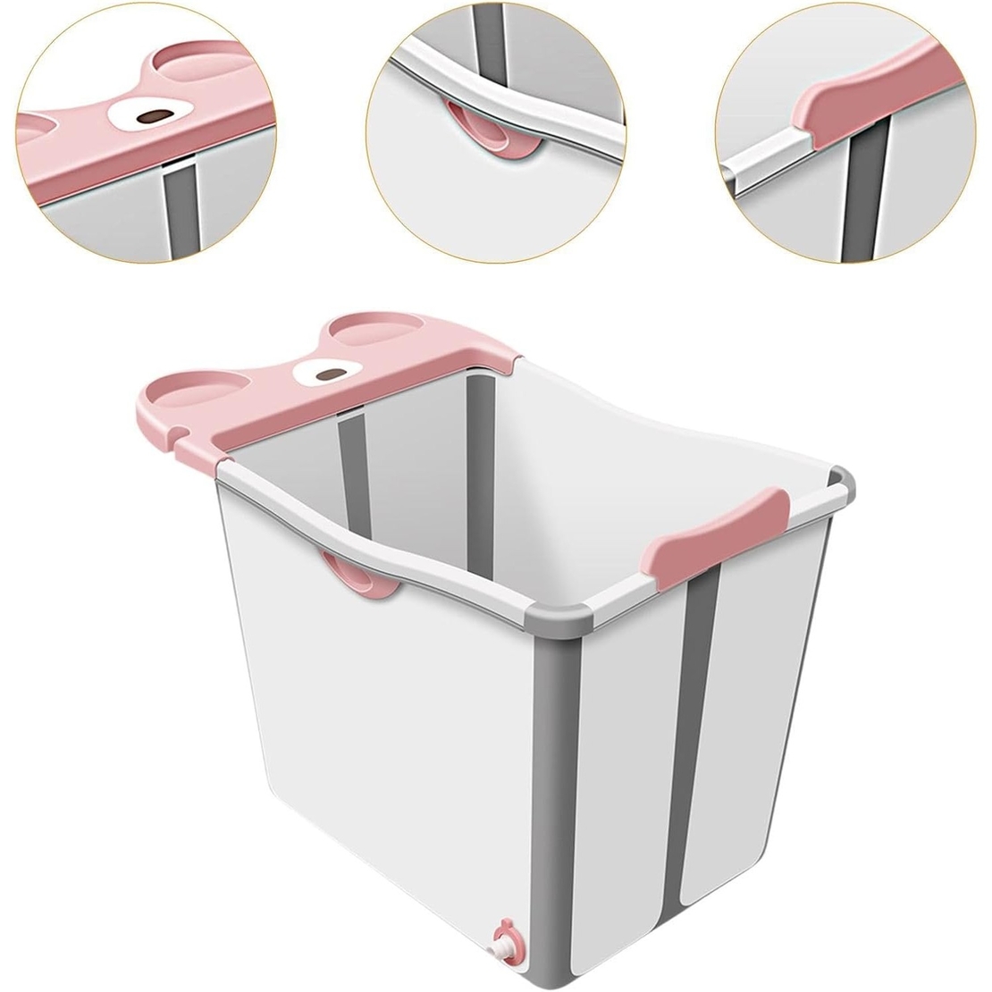 Cada Pliabila pentru Baie, Flippy, din PP+TPE, pentru Copii +6 Luni, Model Ursulet, Scaun de Interior, Detasabil, 82 x 50 x 54 cm, Roz